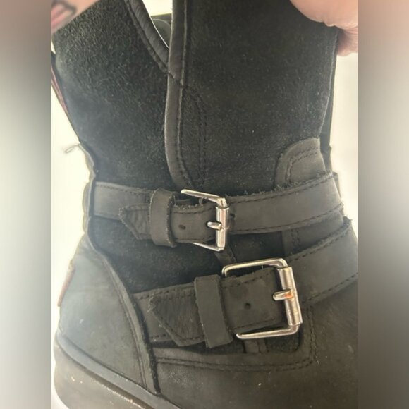 UGG Simmens Waterproof Leather Boots Black Buckle Belted Biker Moto - Picture 9 of 10